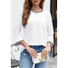 MEROKEETY Women’s 3/4 Length Sleeve Tops Dressy Casual Crew Neck Loose Trendy Spring Blouses T Shirts(White)