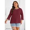 MEROKEETY Women’s 3/4 Length Sleeve Tops Dressy Casual Crew Neck Loose Trendy Spring Blouses T Shirts(Wine Red)
