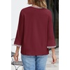 MEROKEETY Women’s 3/4 Length Sleeve Tops Dressy Casual Crew Neck Loose Trendy Spring Blouses T Shirts(Wine Red)