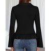 MEROKEETY Womens Business Casual Long Sleeve Button Down Shirts Ruched Tops(Black)