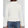 MEROKEETY Womens Business Casual Long Sleeve Button Down Shirts Ruched Tops(White)