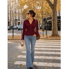 MEROKEETY Womens Business Casual Long Sleeve Button Down Shirts Ruched Tops(Wine)