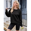 MEROKEETY Womens Crewneck Cropped Sweatshirts Trendy Oversized Pullover(Black)