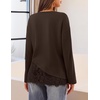 MEROKEETY Women’s Fall Lace Long Sleeve Tops 2026 Casual Shirts(Coffee)