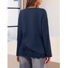 MEROKEETY Women’s Fall Lace Long Sleeve Tops 2026 Casual Shirts(Navy)