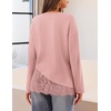 MEROKEETY Women’s Fall Lace Long Sleeve Tops 2026 Casual Shirts(Pink)