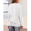 MEROKEETY Women’s Fall Lace Long Sleeve Tops 2026 Casual Shirts(White)