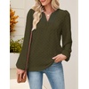 MEROKEETY Women’s Fall Long Sleeve Blouse Shirt 2025 Dressy Casual Crochet Lace V Neck Swiss Dot Tops(Army Green)