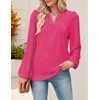 MEROKEETY Women’s Fall Long Sleeve Blouse Shirt 2025 Dressy Casual Crochet Lace V Neck Swiss Dot Tops(Hot Pink)