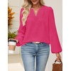 MEROKEETY Women’s Fall Long Sleeve Blouse Shirt 2025 Dressy Casual Crochet Lace V Neck Swiss Dot Tops(Hot Pink)