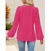 MEROKEETY Women’s Fall Long Sleeve Blouse Shirt 2025 Dressy Casual Crochet Lace V Neck Swiss Dot Tops(Hot Pink)