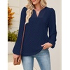 MEROKEETY Women’s Fall Long Sleeve Blouse Shirt 2025 Dressy Casual Crochet Lace V Neck Swiss Dot Tops(Navy)