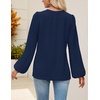 MEROKEETY Women’s Fall Long Sleeve Blouse Shirt 2025 Dressy Casual Crochet Lace V Neck Swiss Dot Tops(Navy)