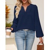 MEROKEETY Women’s Fall Long Sleeve Blouse Shirt 2025 Dressy Casual Crochet Lace V Neck Swiss Dot Tops(Navy)