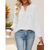 MEROKEETY Women’s Fall Long Sleeve Blouse Shirt 2025 Dressy Casual Crochet Lace V Neck Swiss Dot Tops(White)