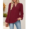MEROKEETY Women’s Fall Long Sleeve Blouse Shirt 2025 Dressy Casual Crochet Lace V Neck Swiss Dot Tops(Wine Red)