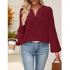 MEROKEETY Women’s Fall Long Sleeve Blouse Shirt 2025 Dressy Casual Crochet Lace V Neck Swiss Dot Tops(Wine Red)