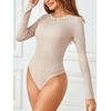 MEROKEETY Women’s Fall Long Sleeve Crew Neck Ribbed Knit Work Bodysuits(Almond)