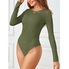 MEROKEETY Women’s Fall Long Sleeve Crew Neck Ribbed Knit Work Bodysuits(Armygreen)