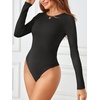 MEROKEETY Women’s Fall Long Sleeve Crew Neck Ribbed Knit Work Bodysuits(Black)