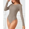 MEROKEETY Women’s Fall Long Sleeve Crew Neck Ribbed Knit Work Bodysuits(Cashmere)