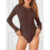 MEROKEETY Women’s Fall Long Sleeve Crew Neck Ribbed Knit Work Bodysuits(Coffee)