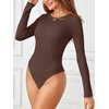 MEROKEETY Women’s Fall Long Sleeve Crew Neck Ribbed Knit Work Bodysuits(Coffee)