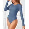 MEROKEETY Women’s Fall Long Sleeve Crew Neck Ribbed Knit Work Bodysuits(Dustyblue)