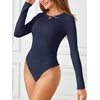 MEROKEETY Women’s Fall Long Sleeve Crew Neck Ribbed Knit Work Bodysuits(Navy)