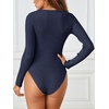 MEROKEETY Women’s Fall Long Sleeve Crew Neck Ribbed Knit Work Bodysuits(Navy)