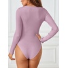 MEROKEETY Women’s Fall Long Sleeve Crew Neck Ribbed Knit Work Bodysuits(Taro)