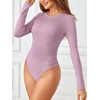 MEROKEETY Women’s Fall Long Sleeve Crew Neck Ribbed Knit Work Bodysuits(Taro)