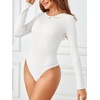 MEROKEETY Women’s Fall Long Sleeve Crew Neck Ribbed Knit Work Bodysuits(White)