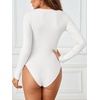 MEROKEETY Women’s Fall Long Sleeve Crew Neck Ribbed Knit Work Bodysuits(White)