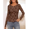 MEROKEETY Womens Fall Long Sleeve Floral Mesh Blouse Top 2026 Dressy Casual(Brown)