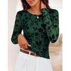 MEROKEETY Womens Fall Long Sleeve Floral Mesh Blouse Top 2026 Dressy Casual(Darkgreen)