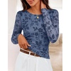 MEROKEETY Womens Fall Long Sleeve Floral Mesh Blouse Top 2026 Dressy Casual(Dustyblue)
