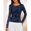 MEROKEETY Womens Fall Long Sleeve Floral Mesh Blouse Top 2026 Dressy Casual(Navy)
