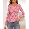 MEROKEETY Womens Fall Long Sleeve Floral Mesh Blouse Top 2026 Dressy Casual(Pink)