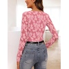 MEROKEETY Womens Fall Long Sleeve Floral Mesh Blouse Top 2026 Dressy Casual(Pink)