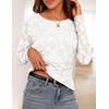 MEROKEETY Womens Fall Long Sleeve Floral Mesh Blouse Top 2026 Dressy Casual(White)