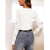 MEROKEETY Womens Fall Long Sleeve Floral Mesh Blouse Top 2026 Dressy Casual(White)
