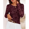 MEROKEETY Womens Fall Long Sleeve Floral Mesh Blouse Top 2026 Dressy Casual(Wine)
