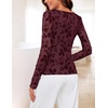 MEROKEETY Womens Fall Long Sleeve Floral Mesh Blouse Top 2026 Dressy Casual(Wine)
