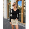 MEROKEETY Womens Fall Long Sleeve V Neck Top Trendy Shirt Business Casual(Black)