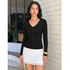 MEROKEETY Womens Fall Long Sleeve V Neck Top Trendy Shirt Business Casual(Black)