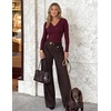 MEROKEETY Womens Fall Long Sleeve V Neck Top Trendy Shirt Business Casual(Burgundy)
