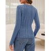 MEROKEETY Womens Fall Long Sleeve V Neck Top Trendy Shirt Business Casual(Dusty Blue)