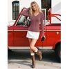 MEROKEETY Womens Fall Long Sleeve V Neck Top Trendy Shirt Business Casual(Grey Purple)