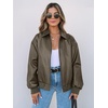 MEROKEETY Womens Fall Winter Oversized Faux Leather Bomber Jacket Coat 2026(Armygreen)